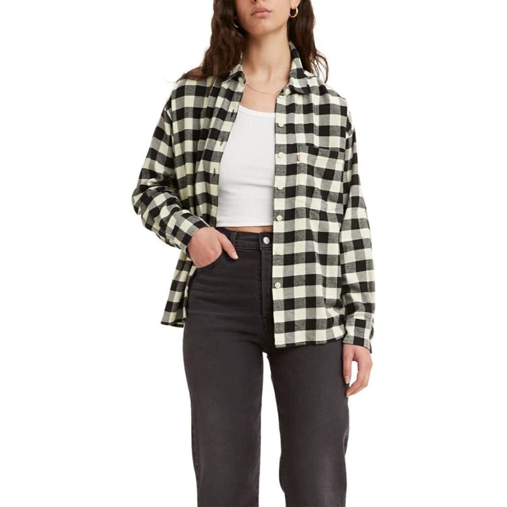 Levi's Trendy Plus Size Davy Cotton Flannel Shailene Plaid Meadow Mist